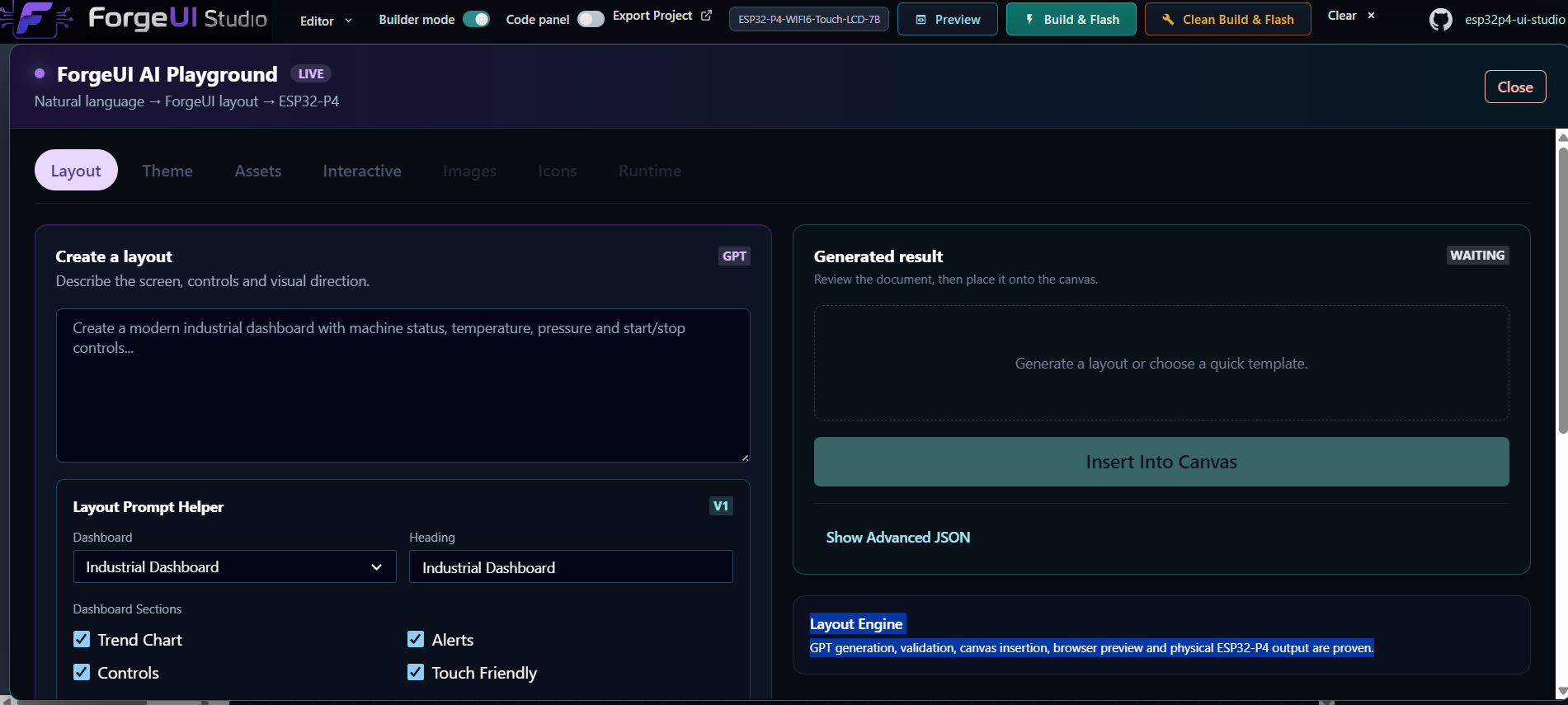 AI Layout Creator ForgeUI Starter interface preview